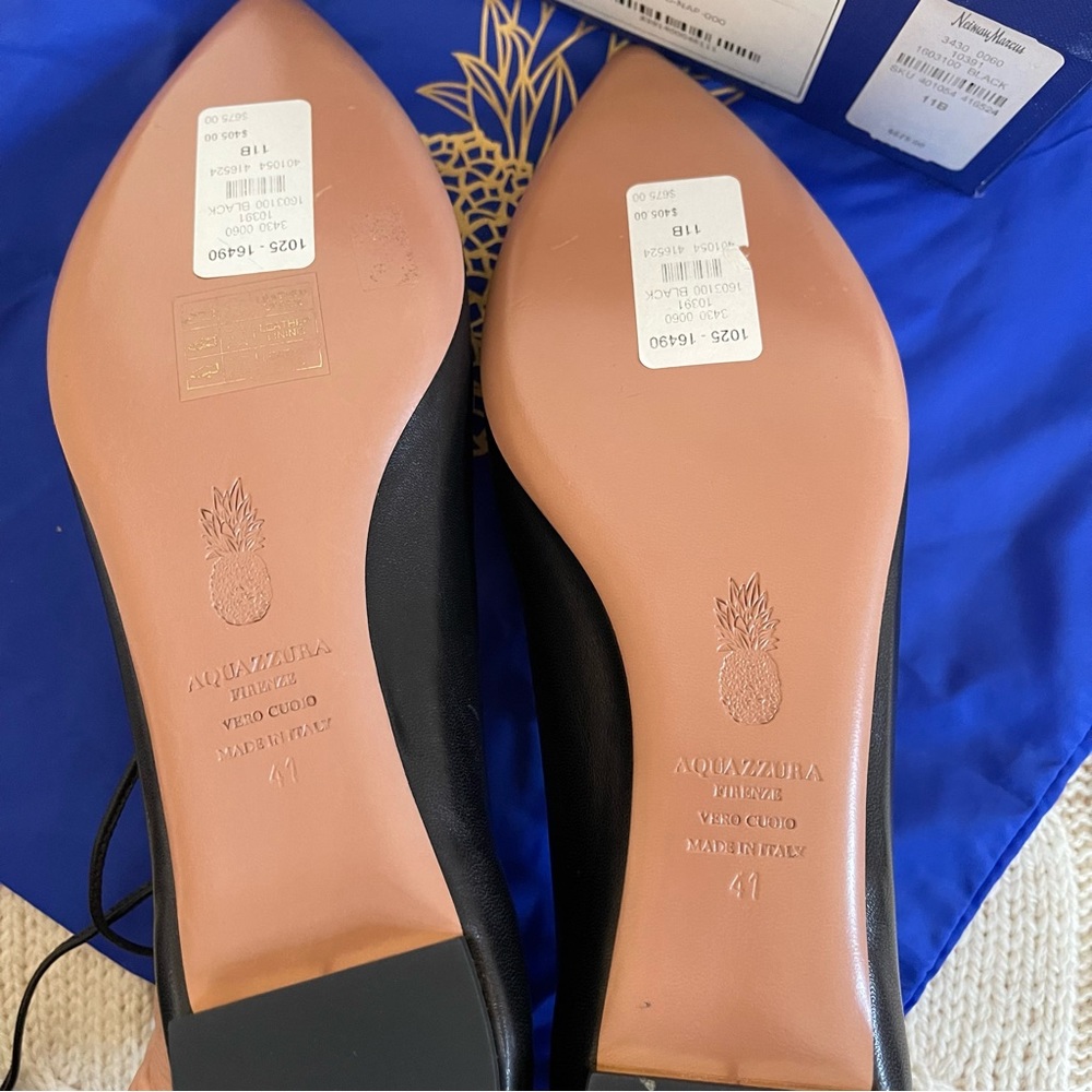 Aquazzura Christy Lace-Up Pointed-Toe Black Flats - Picture 8 of 14